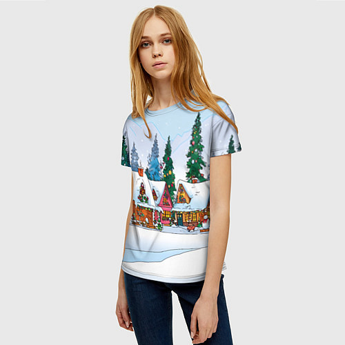 Женская футболка Новогодник дворик / 3D-принт – фото 3