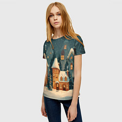 Футболка женская Сказочный Новогодний городок, цвет: 3D-принт — фото 2