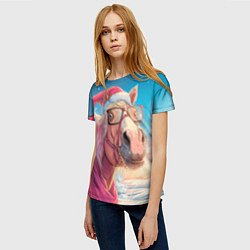 Футболка женская Новогодняя лошадь в очках, цвет: 3D-принт — фото 2