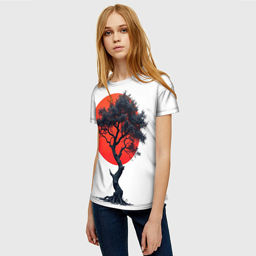 Женская футболка Японское дерево и солнце / 3D-принт – фото 3