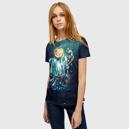 Женская футболка Тыква призрак / 3D-принт – фото 3