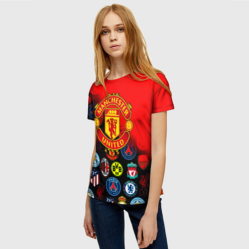 Женская футболка Манчестер Юнайтед логотипы команд / 3D-принт – фото 3