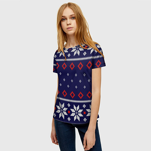 Женская футболка Вязаный новогодний узор / 3D-принт – фото 3
