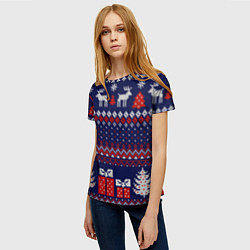 Футболка женская Новогодний вязаный паттерн, цвет: 3D-принт — фото 2