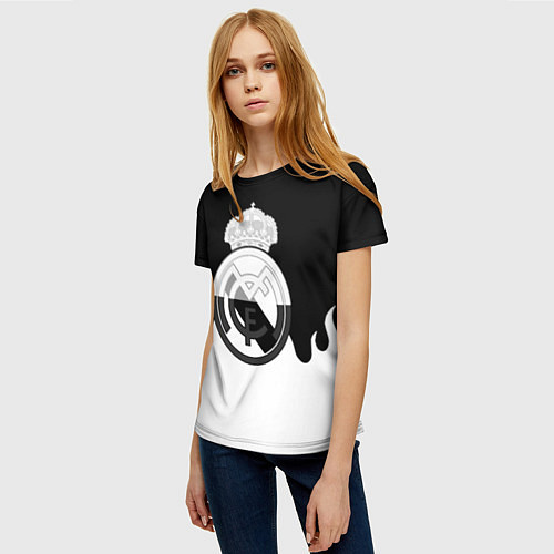 Женская футболка Реал Мадрид огонь белый / 3D-принт – фото 3