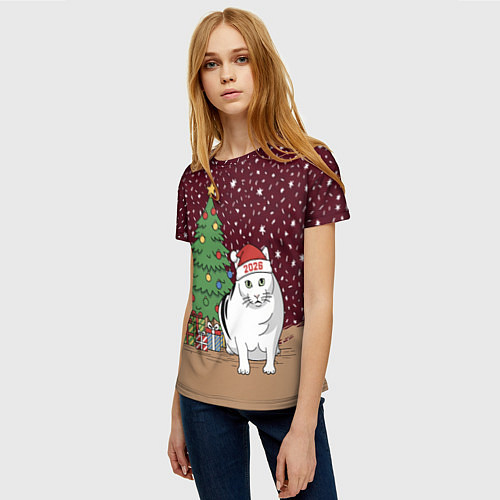 Женская футболка Кот Бендер и ёлка / 3D-принт – фото 3