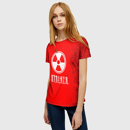 Женская футболка Stalker - белое на красном / 3D-принт – фото 3