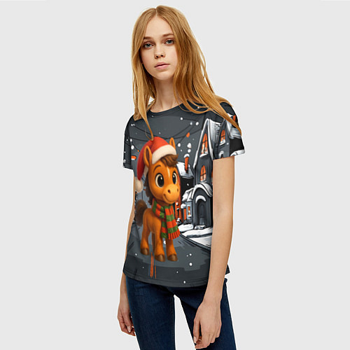 Женская футболка Новогодняя лошадка 2026 год / 3D-принт – фото 3