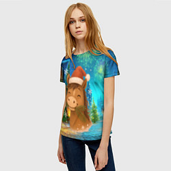 Футболка женская Новогодняя лошадка жует елочные ветки, цвет: 3D-принт — фото 2