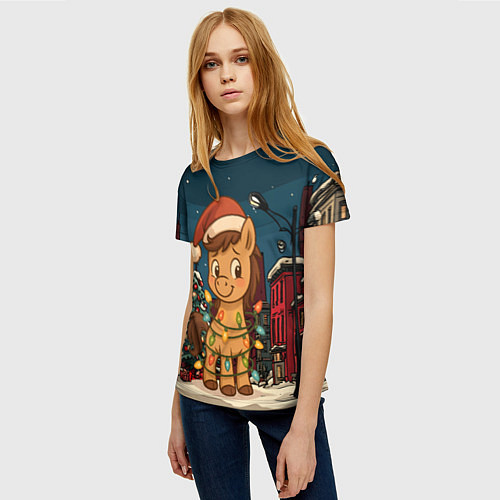 Женская футболка Лошадка в новогодней гирлянде / 3D-принт – фото 3