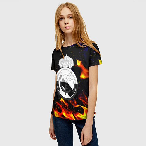 Женская футболка Реал Мадрид огонь текстура / 3D-принт – фото 3