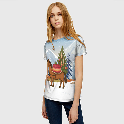 Женская футболка Лошадь с салатом Под шубой / 3D-принт – фото 3