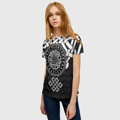 Женская футболка Символика валькнут в орнаменте / 3D-принт – фото 3