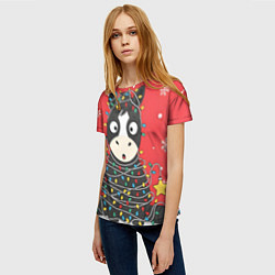 Футболка женская Лошадка в новогодних огоньках, цвет: 3D-принт — фото 2