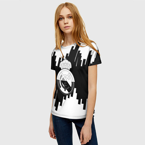 Женская футболка Реал Мадрид белая геометрия / 3D-принт – фото 3