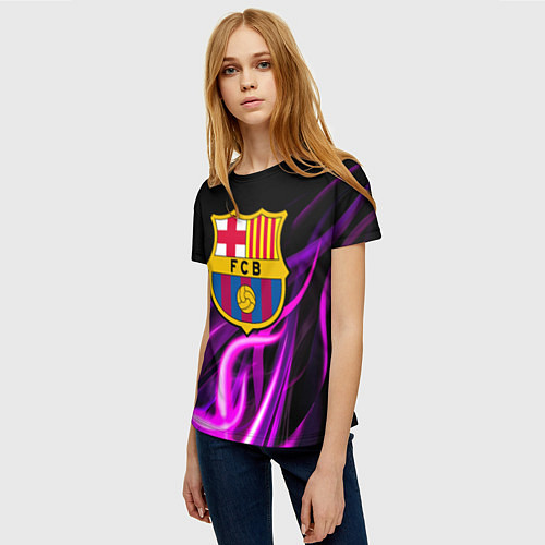 Женская футболка Барселона неоновый огонь текстура / 3D-принт – фото 3