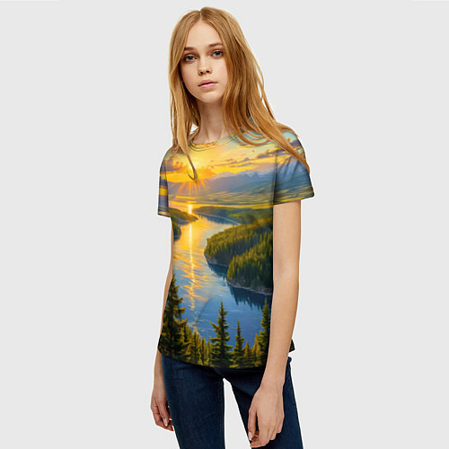 Женская футболка Золотой путь реки / 3D-принт – фото 3