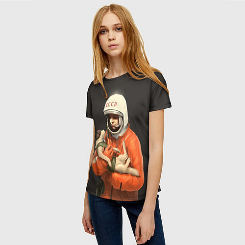 Женская футболка Гагарин с лайкой / 3D-принт – фото 3