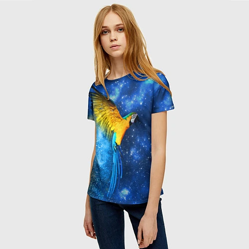 Женская футболка Космический попугай / 3D-принт – фото 3