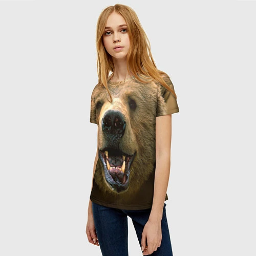 Женская футболка Взгляд медведя / 3D-принт – фото 3