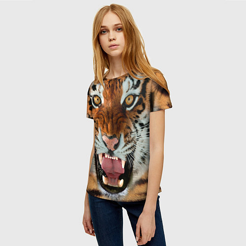 Женская футболка Взгляд тигра / 3D-принт – фото 3