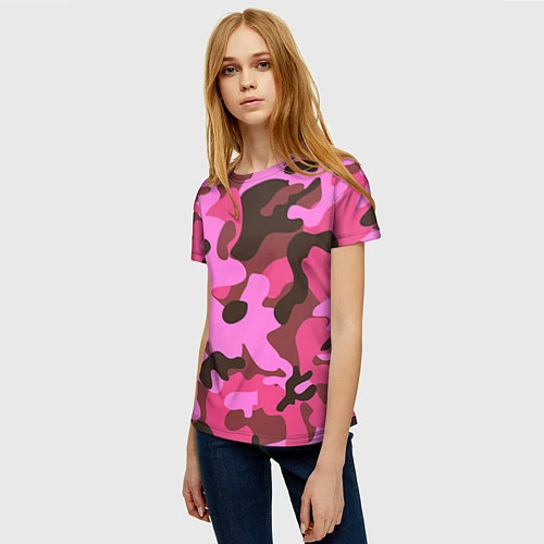 Женская футболка Камуфляж: розовый/коричневый / 3D-принт – фото 3