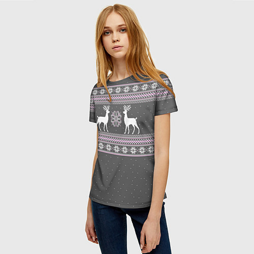 Женская футболка Узор с оленями / 3D-принт – фото 3