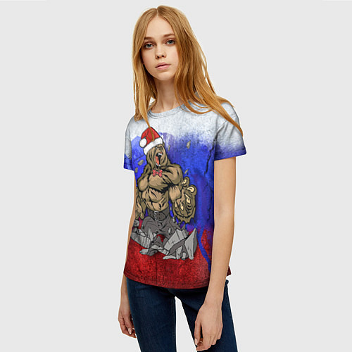 Женская футболка Новогодний медведь РФ / 3D-принт – фото 3