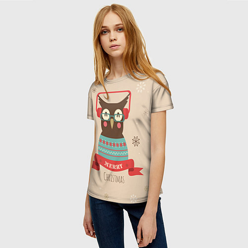 Женская футболка Сова в наушниках / 3D-принт – фото 3