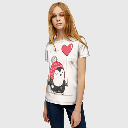 Женская футболка Влюбленный пингвин / 3D-принт – фото 3