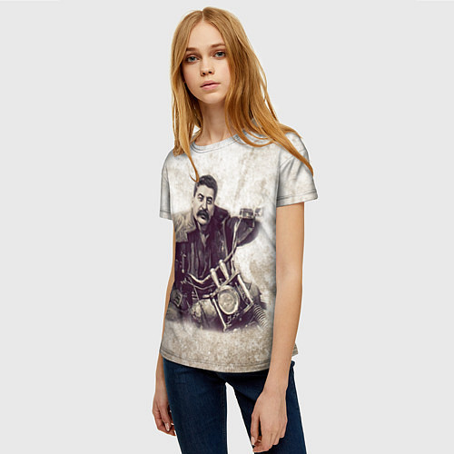 Женская футболка Сталин байкер / 3D-принт – фото 3