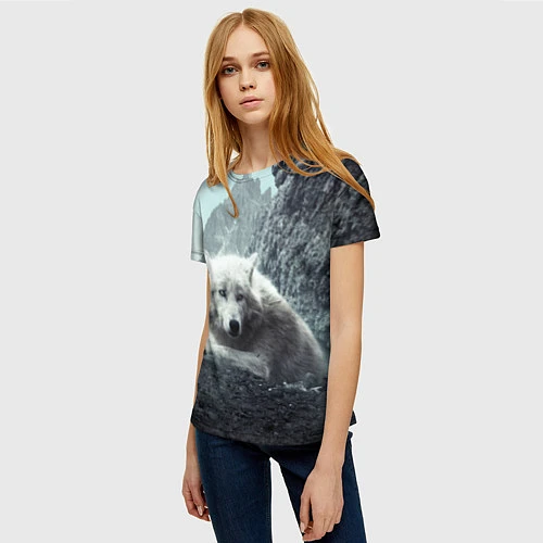 Женская футболка Волк в горах / 3D-принт – фото 3