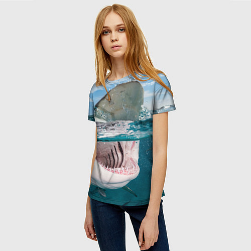 Женская футболка Хищная акула / 3D-принт – фото 3