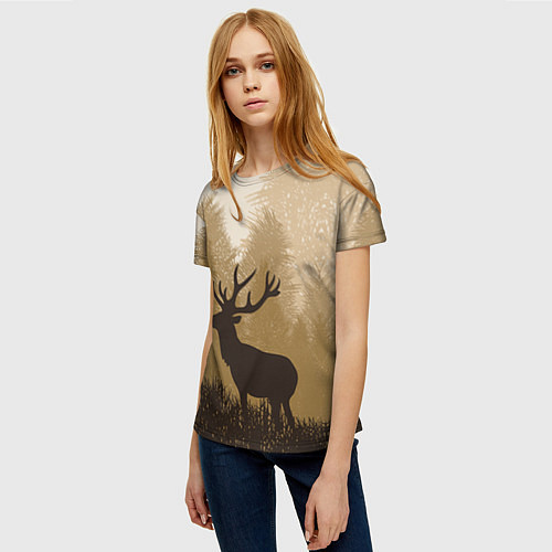 Женская футболка Олень на охоте / 3D-принт – фото 3