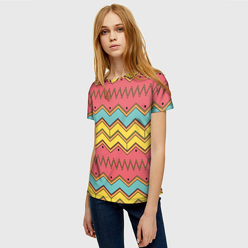 Женская футболка Цветные зигзаги / 3D-принт – фото 3