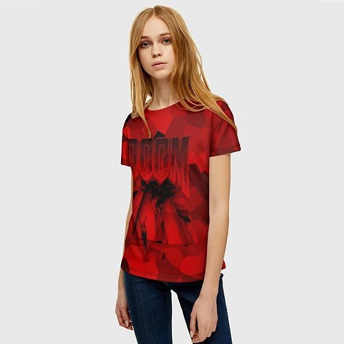 Женская футболка DOOM: Red Polygon / 3D-принт – фото 3