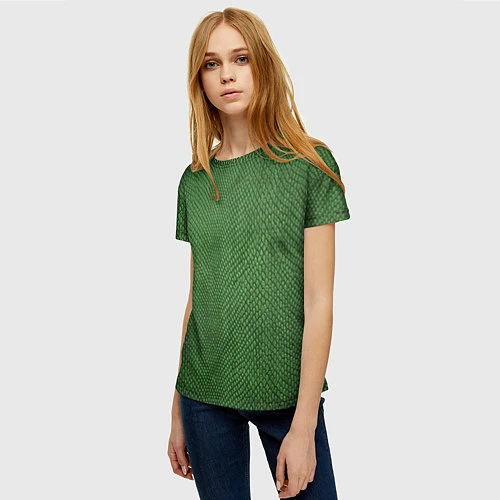 Женская футболка Змеиная зеленая кожа / 3D-принт – фото 3