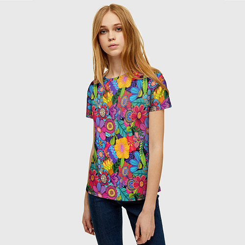 Женская футболка Яркие цветы / 3D-принт – фото 3
