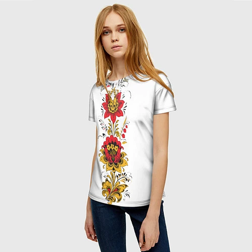 Женская футболка Хохлома: цветы / 3D-принт – фото 3
