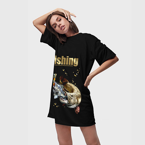 Женская длинная футболка Gold Fishing / 3D-принт – фото 3