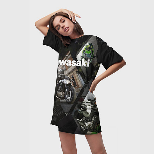 Женская длинная футболка Kawasaky / 3D-принт – фото 3