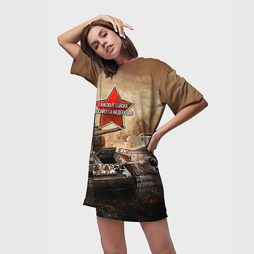 Женская длинная футболка Танковые войска РФ / 3D-принт – фото 3