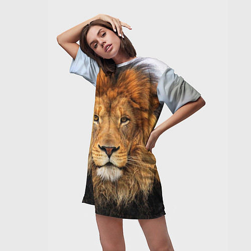 Женская длинная футболка Красавец лев / 3D-принт – фото 3