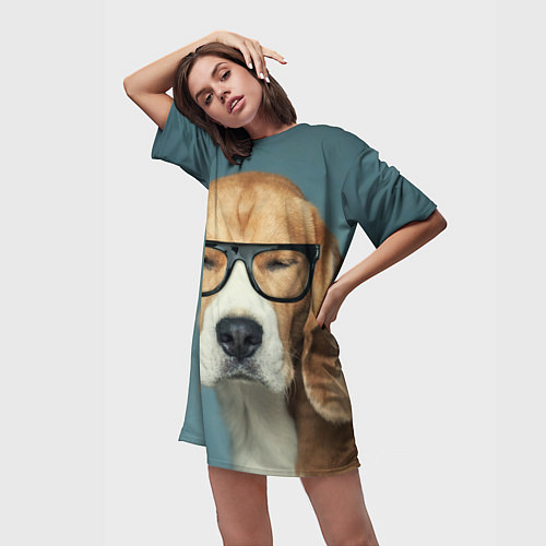 Женская длинная футболка Бигль в очках / 3D-принт – фото 3