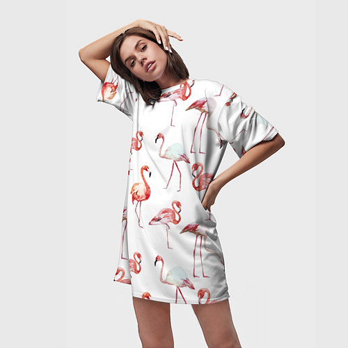 Женская длинная футболка Действия фламинго / 3D-принт – фото 3