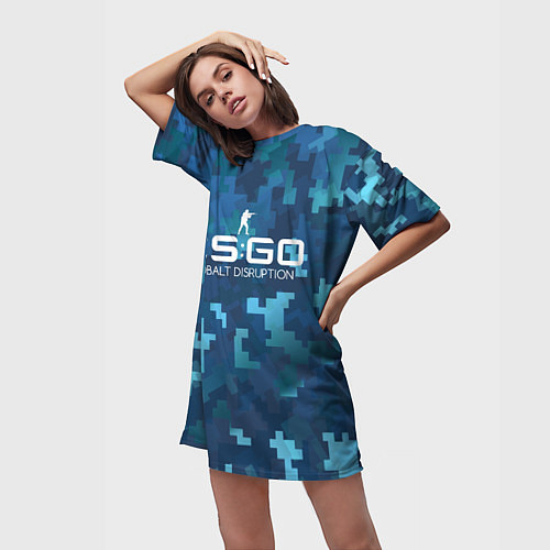 Женская длинная футболка Cs:go - Cobalt Disruption Ржавый кобальт / 3D-принт – фото 3