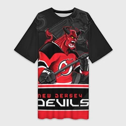 Футболка женская длинная New Jersey Devils, цвет: 3D-принт