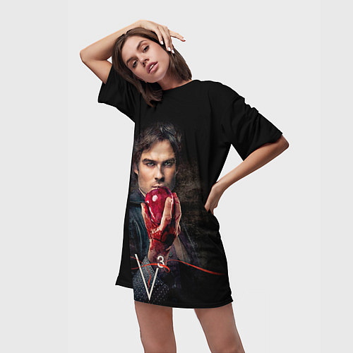 Женская длинная футболка Damon Salvatore V3 / 3D-принт – фото 3
