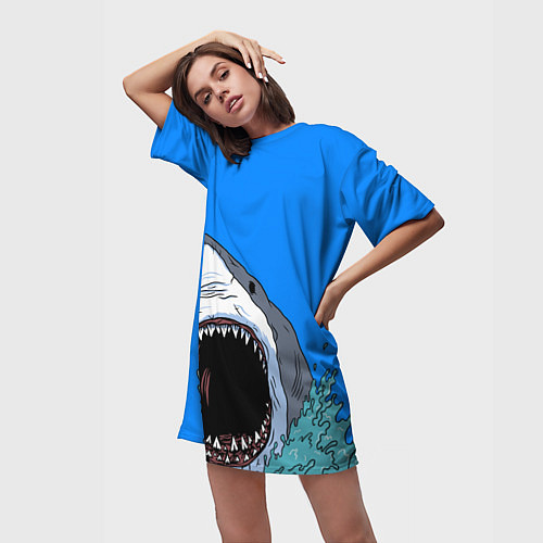 Женская длинная футболка Акулий рык / 3D-принт – фото 3