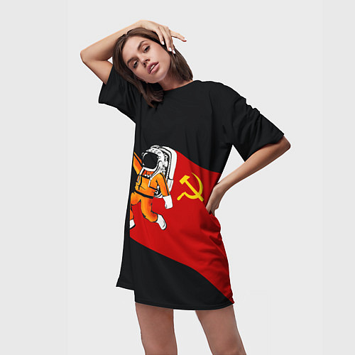 Женская длинная футболка Советский Гагарин / 3D-принт – фото 3